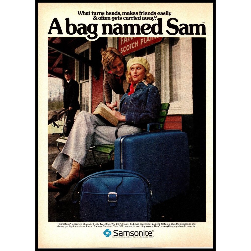 1974 Samsonite Suitcase Luggage Vintage Print Ad Train Station Blonde Wall Art